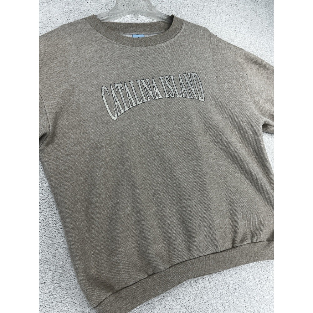 Sun Triangle Sweatshirt Mens L Catalina Island Ribbed Tan Beige Made in USA VTG - Picture 4 of 16